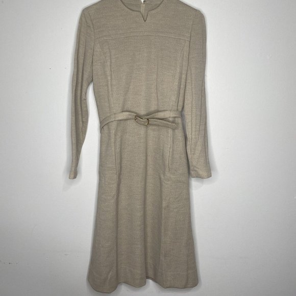 Vintage 1970’s Abe Schrader Wool Dress Suit Mohair Jacket Tan Belted NEW midi - Picture 7 of 10